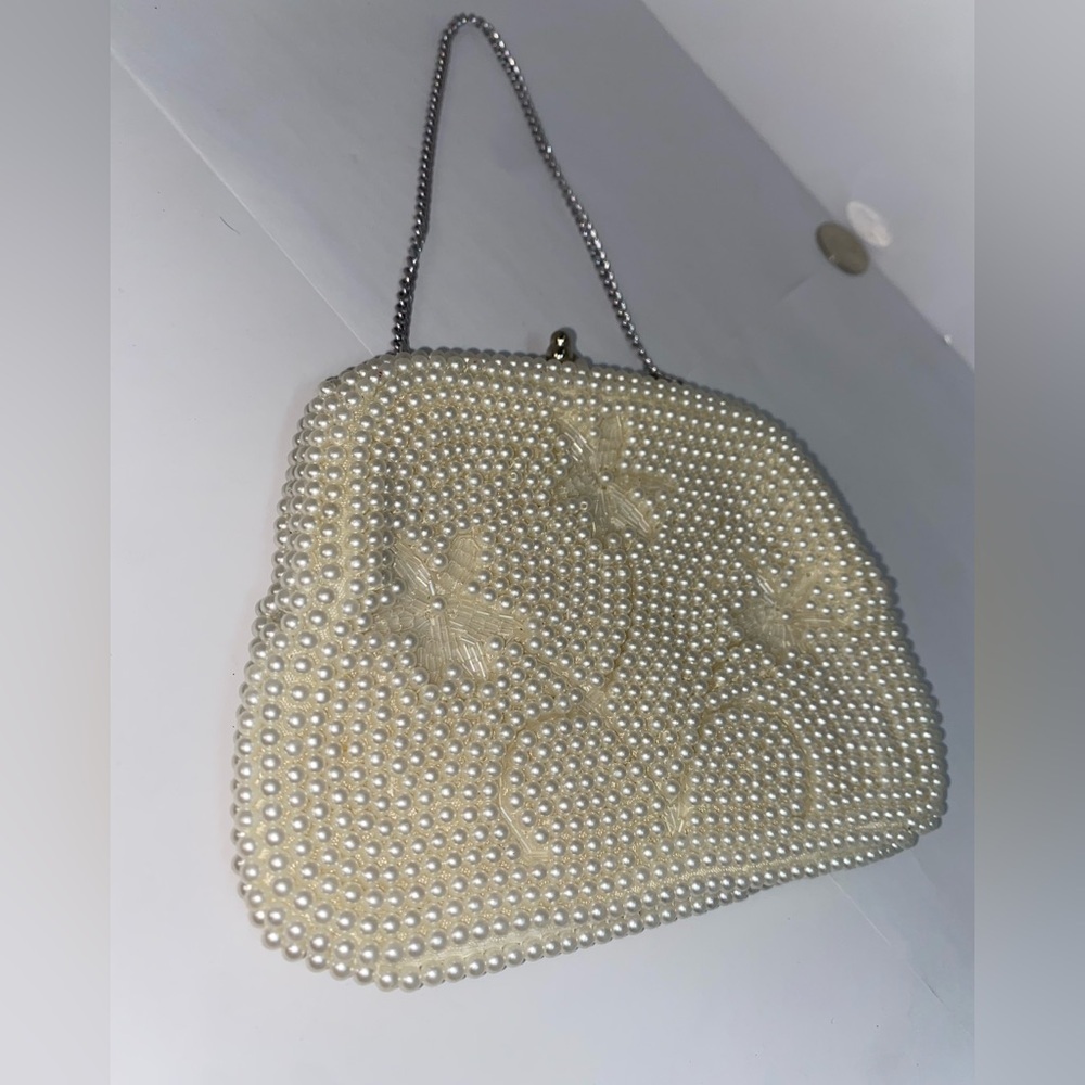 Vintage Handmade Bon Soir Clutch Purse with Italian Beads / Palm Trees Designed